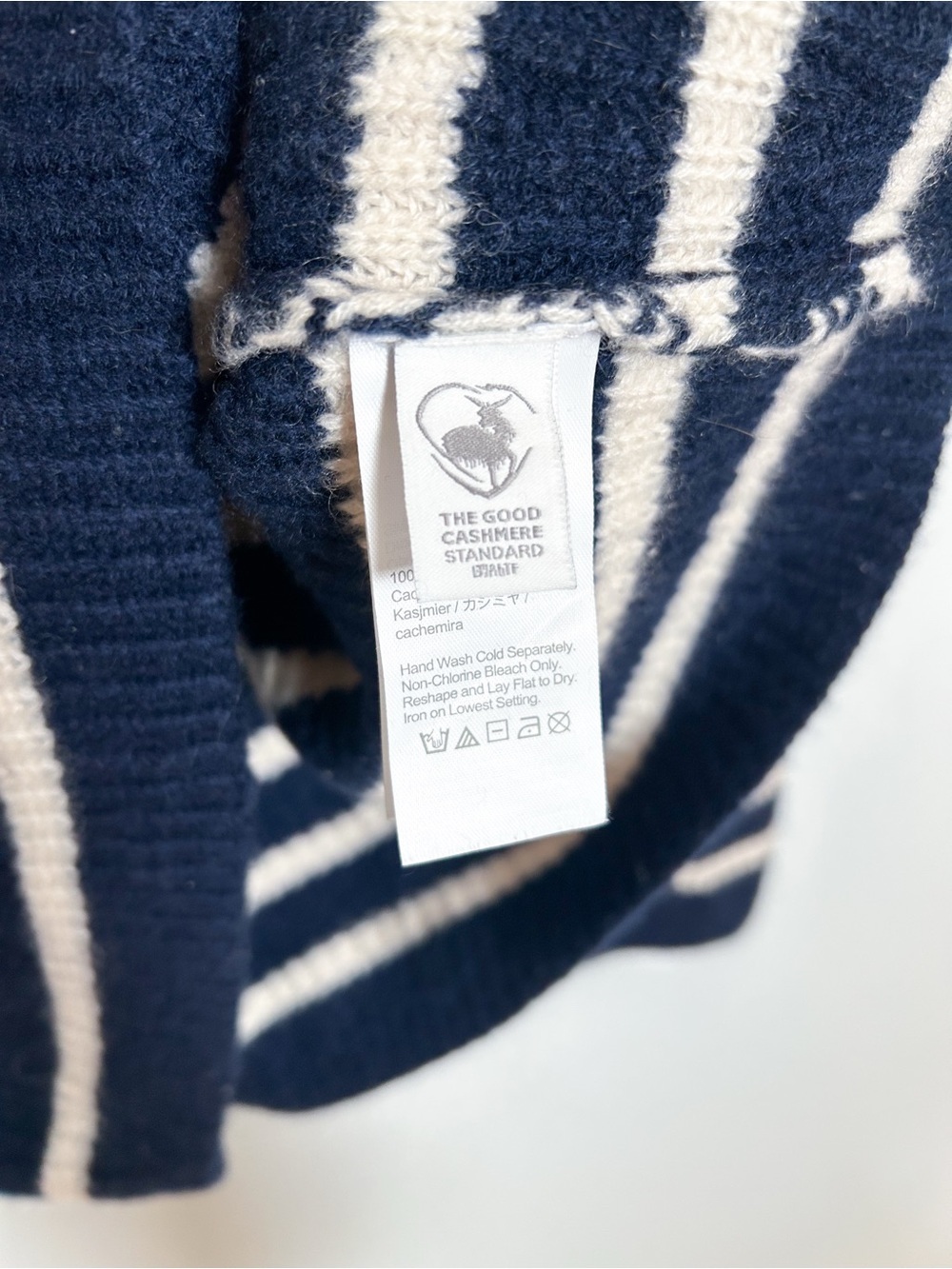 J. Crew Cashmere Striped Navy Turtleneck Sweater - Picture 6 of 7